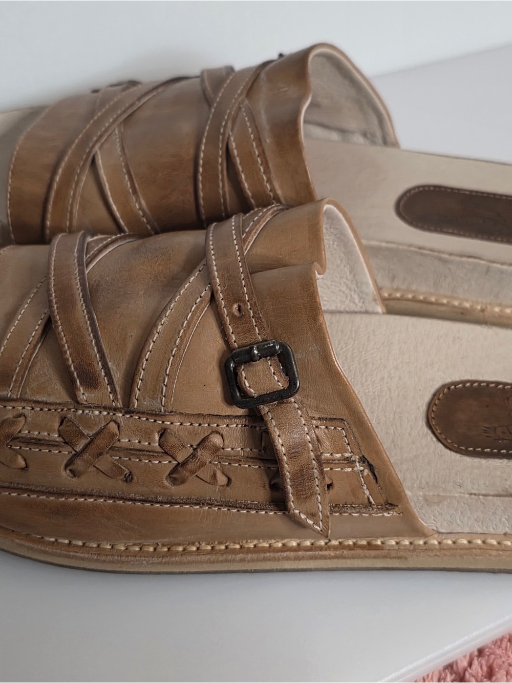 Freebird by Steven FLEETWOOD Brown Leather Strappy Slide Sandals - Picture 3 of 6